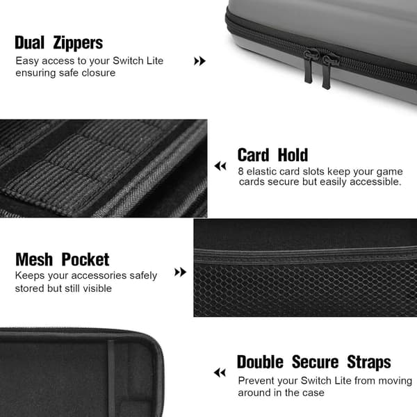 (Grå) 1 stk. Nintendo Switch Lite-etui, hårdt etui til Nintendo Switch Lite-konsol, inklusive 8 spilkort, JoyCon og andet tilbehør.-FF-