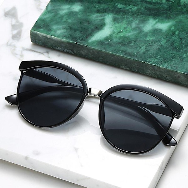 Vintage Svarta Solbriller Kvinde Cat Eye Solbriller Til Kvinde Farve Linse Spejl Dame Solbriller Kvindeligt Modemærke Design Oculo Blue Lens