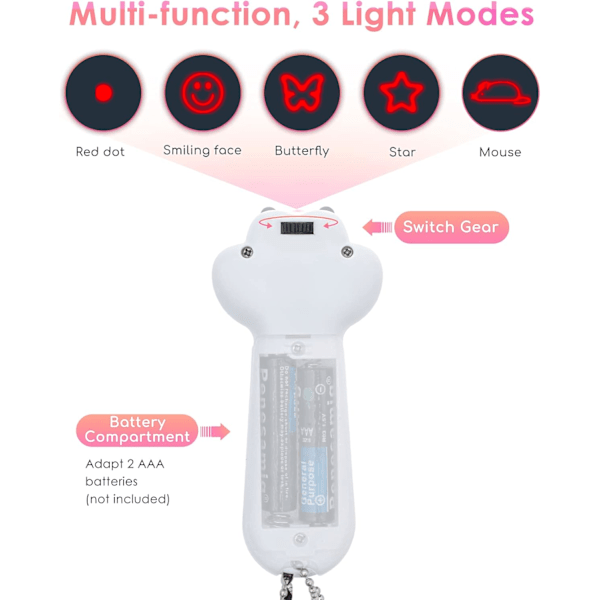 Kattelaserleker 7 i 1 LED-peker poteformet, 3 belysningsmoduser