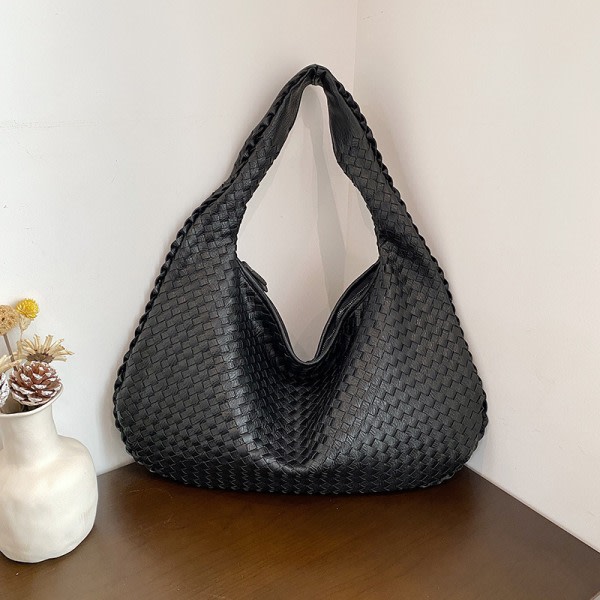 Håndtaske Designer Vævet Højkvalitets skuldertaske til kvinder Luksus læder Håndtaske med stor kapacitet Casual håndtaske til kvinder Sort