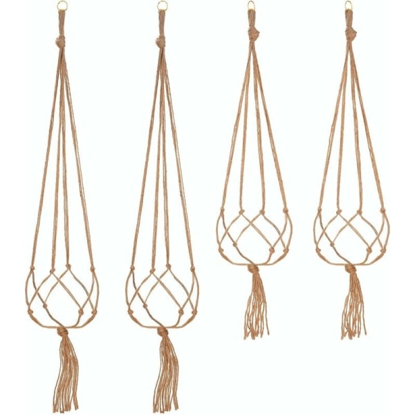 Sæt med 4 Macrame växthängare rep växtkrukhållare hängande växthängare inomhus udendørs trädgårdsdekoration med - 2 stk. 105cm og 2 stk. 90cm