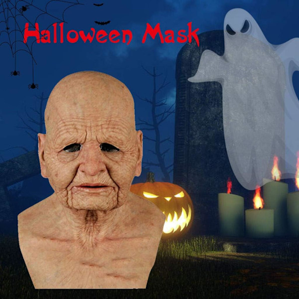 Halloween latexmask - gammal man dekor realistisk ansiktsmask för mänsklig rynka-XF1- Old Man-a