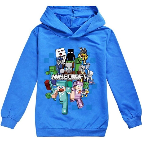 Barnens tecknade spel Hoodie Casual Långärmad Huvtröja Minecraft Grafisk Tröja för 5-12 år pojkar flickor-Xin Blue