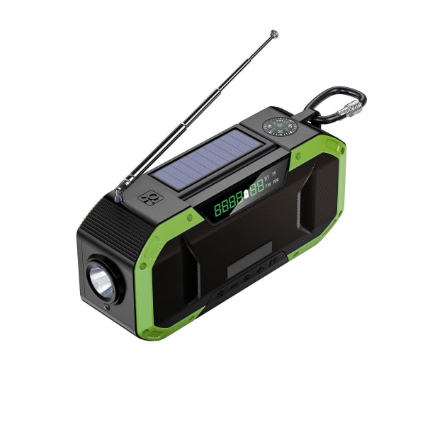 Bærbar nødradio AM/FM håndsveiv radio med lys lommelykt SOS alarm og 5000mAh Power Bank FM digital radio grønn