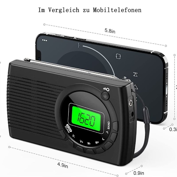 Pieni paristoilla toimiva FM/AM/SW-radio, mini kannettava radio taskuradio