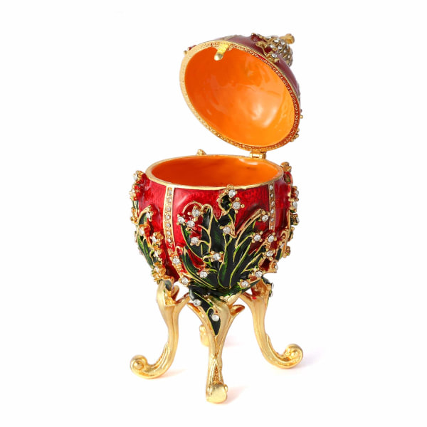 Vintage håndmalt Faberge Egg Style hengslet smykkeskrin med rik emalje og glitrende rhinestones, unik gave til hjemmeinnredning