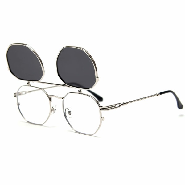 Retro solglasögon för kvinnor män Steampunk solglasögon flip up