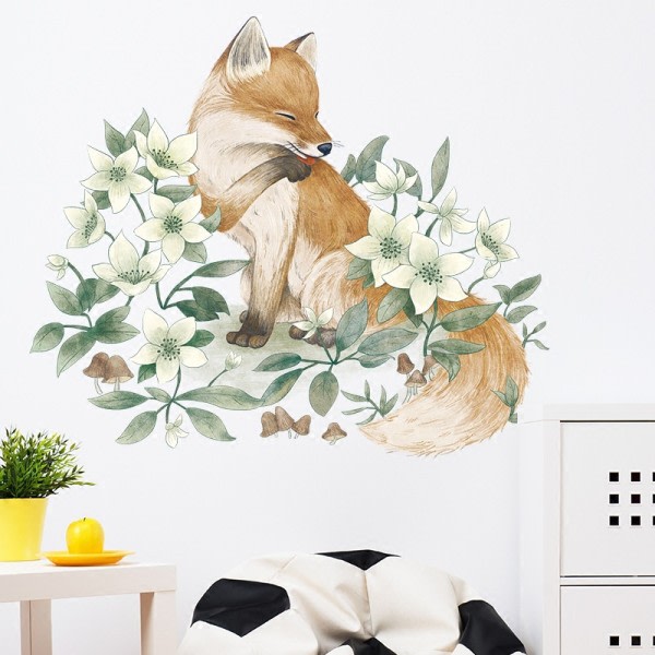 Handmålade Fox väggdekaler (storlek: 50 cm x 42 cm)