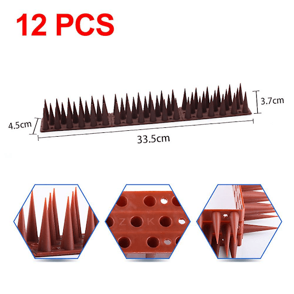 12 3-delte fuglepigger i plast for gjerder og tak med plastpigger for å forhindre ekorn, kråker, katter og fugler -XF2- dark brown