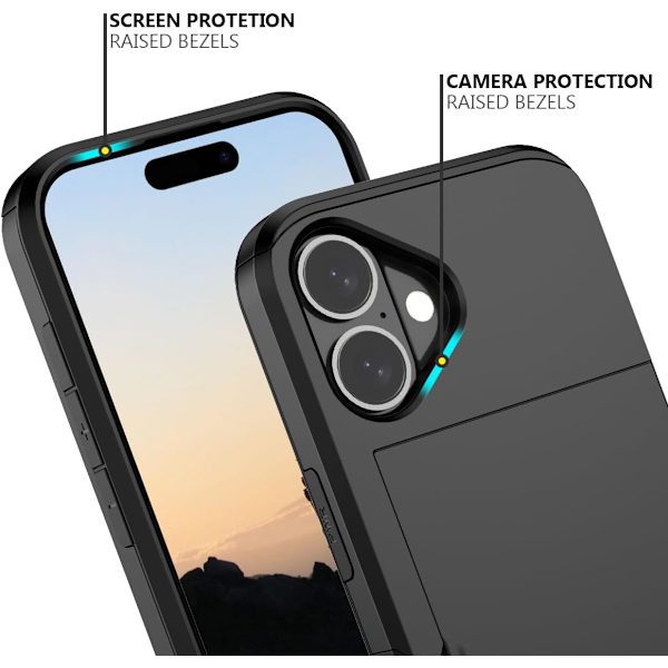 Case for iPhone 17, Drop-Proof Protective Case with Card Holder, Black-FF-