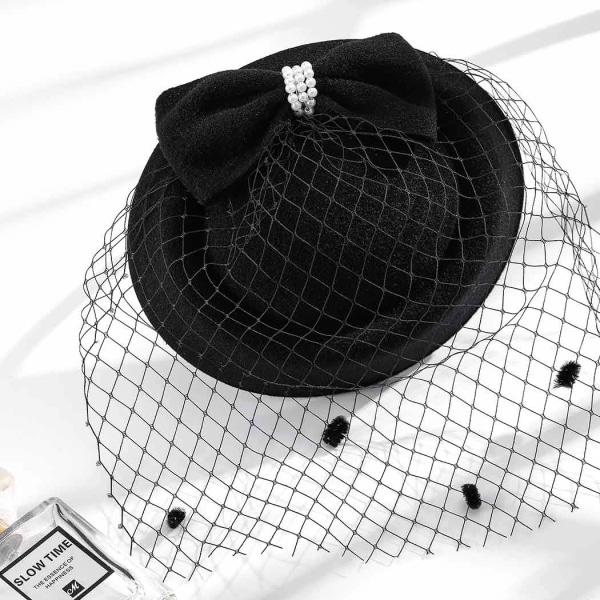 1920-tal Pearl Fascinator Hårklämma Veil Mesh Pannband svart hatt