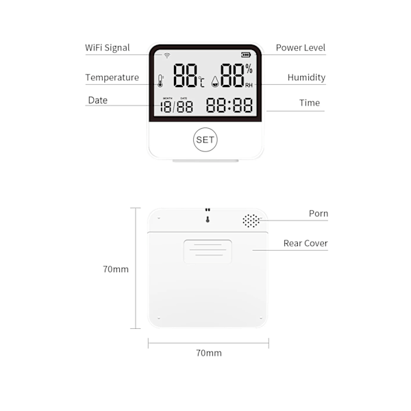 Tuya Smart Wifi Langaton Yhteys Lämpötila- ja Kosteussensori Älykoti Ajan ja Päivämäärän Näytöllä White