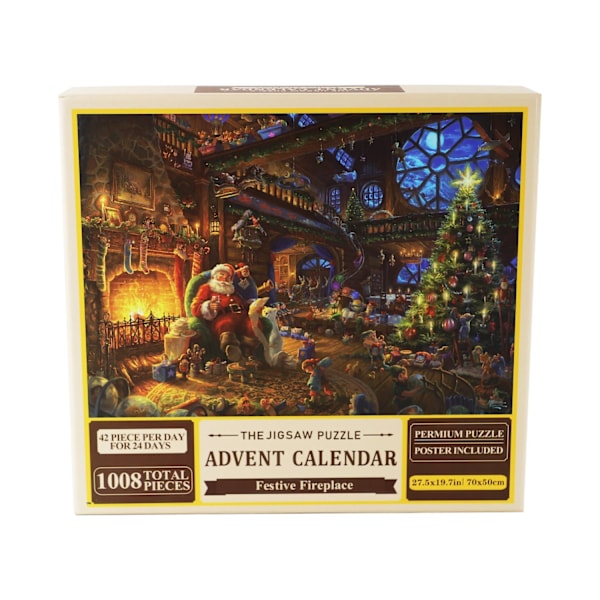 Sendt fra Sverige Puslespil Adventskalender 2024, 1008 Puslespilbrikker 24 Dages Fireplace Pejs Jigsaw Puslespil 800 FIRE PLACE - julnedräkning julkalend