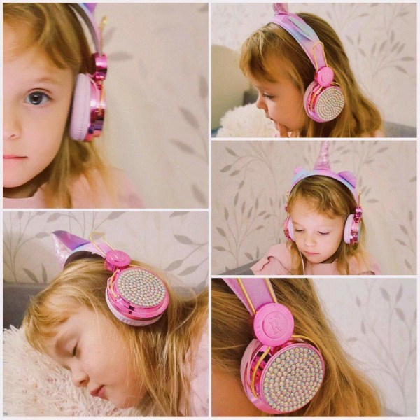 Barnhörlurar, enhjørning glittrande strass hörlurar for barn