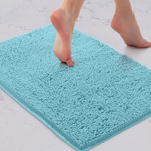 Badematte-Ekstra myk plysj badekar dusjteppe, 1' chenille mikrofibermateriale, superabsorberende shaggy badeteppe (40 x 60 cm, spa blå)