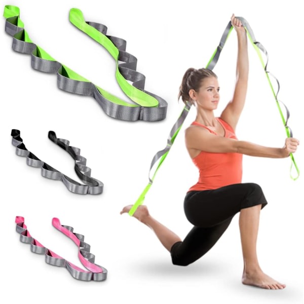Shiatsu Yoga Stretch Band 2,4 m træningsbånd for fleksibilitet, gymnastik, træning - ikke-stretch højkvalitativt vävt nylon , grønt