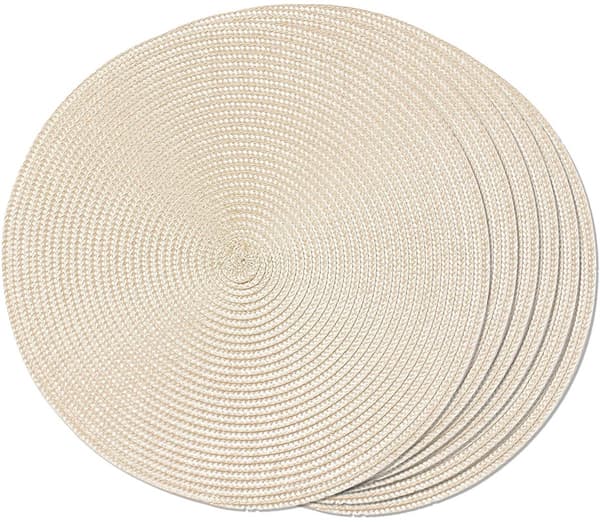 Runde vevde spisebrikker, sett med 6, vaskbare, sklisikre, 15 tommer, beige