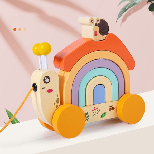 Pedagogisk leksak trä regnbåge traktor baby stapling leksak
