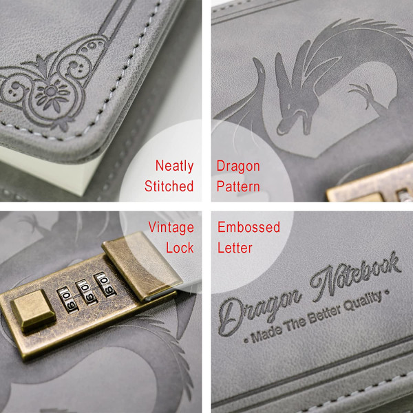 Dragon Leather Journal Notesbog, dagbog med kombinationslås