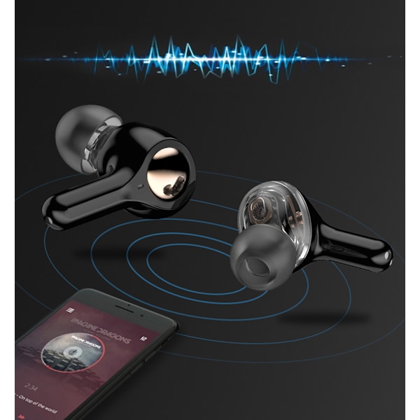 INF Langattomat Bluetooth 5.0 -kuulokkeet kaksoisdynaamisilla kaiuttimilla Svart