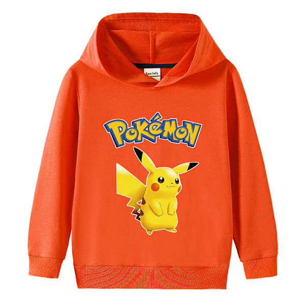 Tegnet Pikachu Langærmet Hoodie til Børn Trøje Trøje Orange 90cm Orange