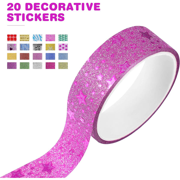 20 ruller Glitter Washi Tape Farvet