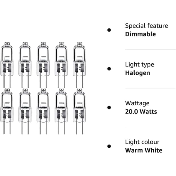 G4 halogenlampor 20W 12V - Varmvitt - 10-pack 10pcs 20W