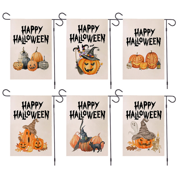 Happy Halloween Hagebanner 12" x 18" Vertikalt dobbeltsidig høstgresskarspøkelseskatt Liten Halloween-banner Jute B-012 12" x 18"