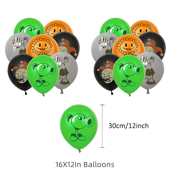 Plants Vs Zombies Barnkalas Banner Kage Balloner Toppers Fest Dekoration Sæt