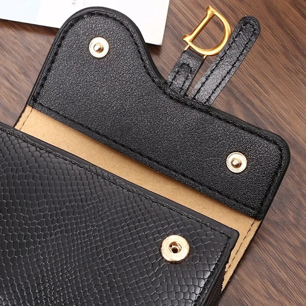 Dame Lykkekort Holder Kort Lommebok Mini PU Brev Lommebok Multi Liten Multi Clutch Veske Black1