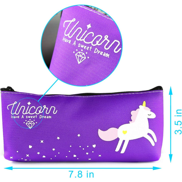 Unicorn blyantveske, 4 pakke søt blyantpose med høy kapasitet