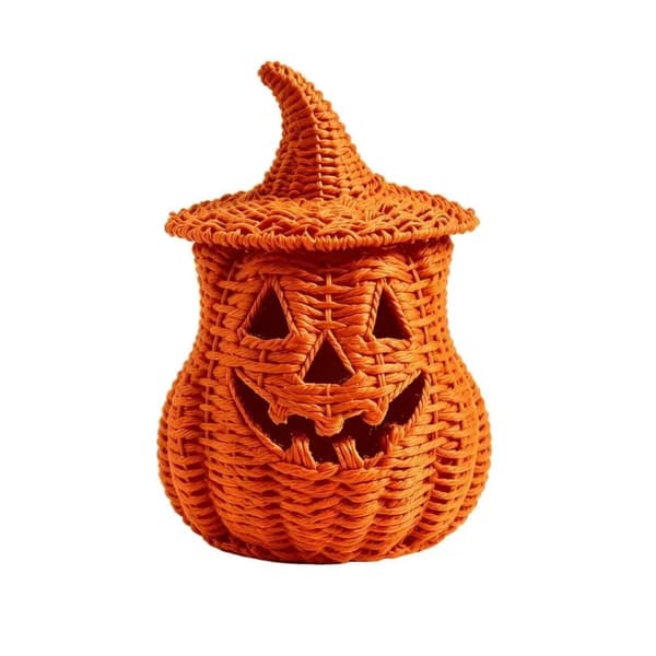 Sort vævet hul græskar-natlampe, Halloween bordlanterne E 16*16*20cm