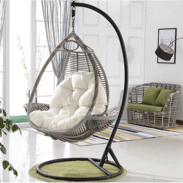 Trädgård inomhus hängande äggstol gunga hängmatta stol sits tjock dyna kudde kuddar, 120x80cm light gray