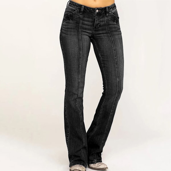 Kvinnors Låga Utsvängda Jeans Stretchiga Jeansbyxor Bell Bottoms Svart Svart S