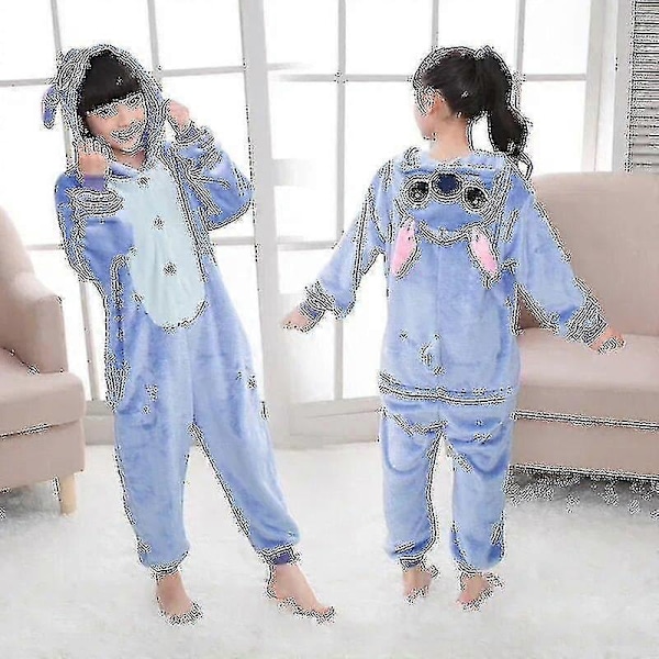 Disney Lilo & Stitch Pyjamas i Ett Stycke, Barnens Plysch Kigurumi Onesies, Varma Kläder för Vintern, Julklapp 1 1 140CM(11-12T)