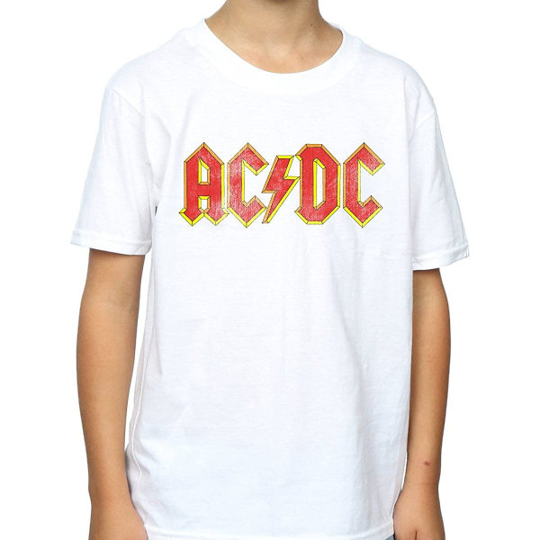 AC/DC Boys Distressed Cotton Logo T-shirt 7-8 år Vit 7-8 år