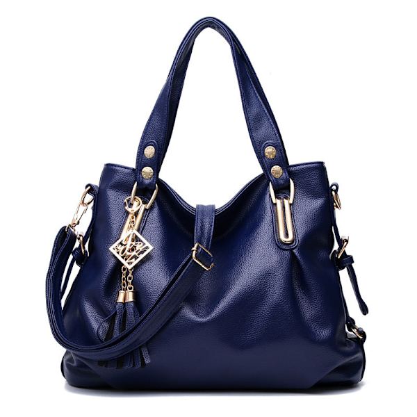 Dam Handväska Axelväska Crossbody Bag Mjukt Läder Stor Väska Dark Blue