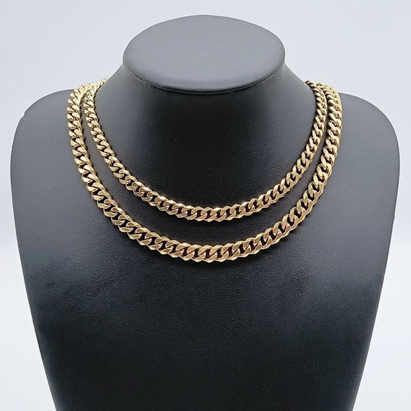 Guldpläterad pansarlänk i rostfritt stål med 18k guld 9mm tjock,45 cm lång