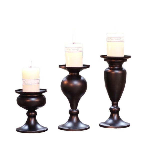 Set 3 metallista pilarikynttilänjalkaa, kynttilänjalat pylväikynttiläille, mustat kynttilänjalat Keskiosa pöytätakkalle, S+M+L