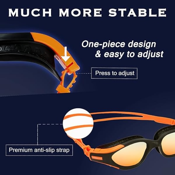 Simglasögon - UV-polariseret simglasögon for voksne for mænd og kvinder, brett synfelt, justerbart, anti-dimma, ingen läckage, orange