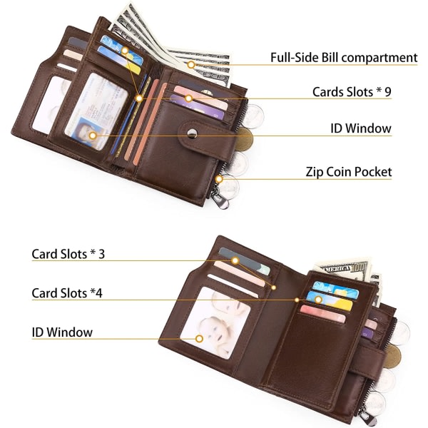 Brun - RFID-blokkerende lommebok i ekte skinn for menn