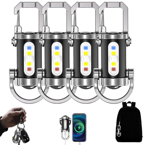 4-pack Rechargeable Keychain Flashlight & Phone Charger, 1200LM Strong Light 7 Modes Water Resistant-FF- 4PCS