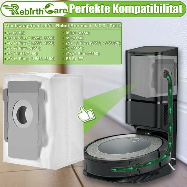 10-pakk iRobot Roomba i7 i7+ i7 Plus S9 S9+ i3 i3+ j7 j7+ E5 E6 E7:lle tarkoitettuja pölynimuripusseja, iRobot Roomba i7:n varaosapusseja