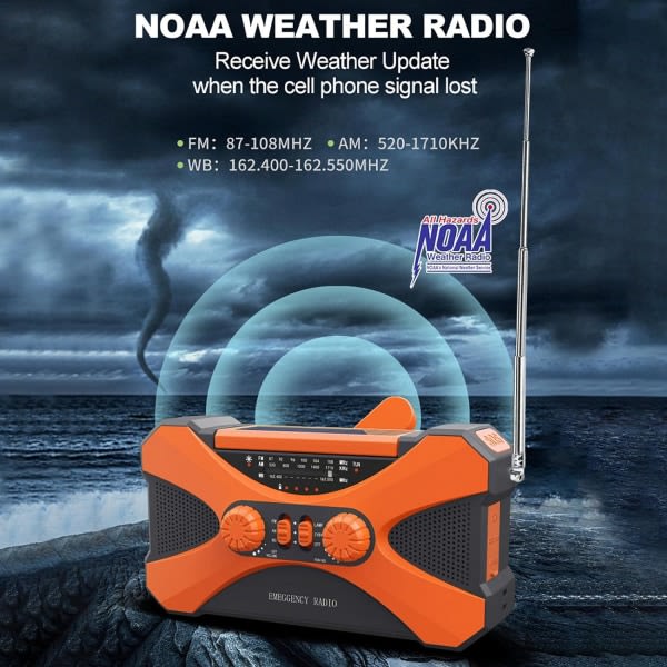 10000mAh handvev nödradio - Solar handvev radio för campingutrustning överlevnadsutrustning