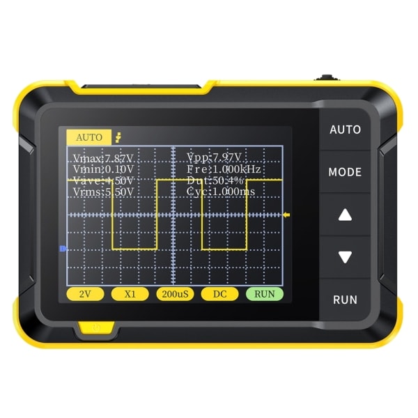 Digitaalinen oskilloskooppi teräväpiirto LCD-näytöllä. Automaattiset säädöt napin painalluksella helpottavat mittausta ja analyysiä.