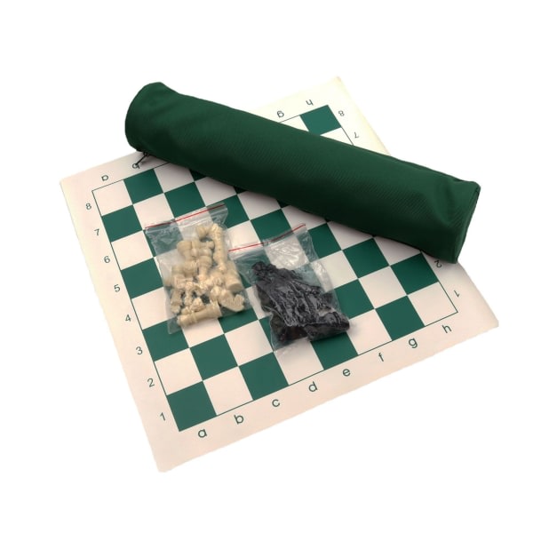 Sett sjakkbrikker og rullebrett (grønt, 35x35 cm)
