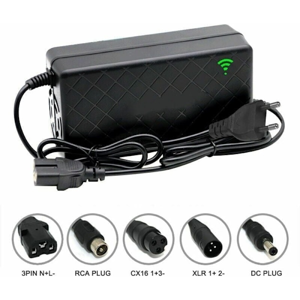 24V 2A Elektrisk Cykel Smart Litiumbatterioplader Udgang 29.4V 2A Oplader DC-port Hurtigoplader Med Køleblæser, RCA-stik..DEBUNS-XF9-