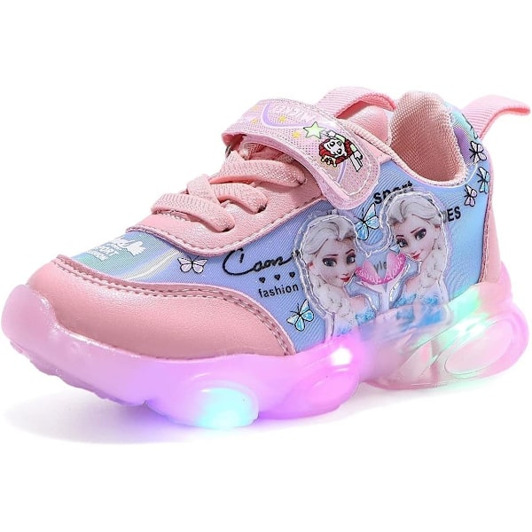 Elsa sko, prinsessesko, jenter lysende sko, barn LED sneakers, gutter jenter lett mesh stoff sko kryss treningssko casual kids sneakers B Rosa 28 B Pink