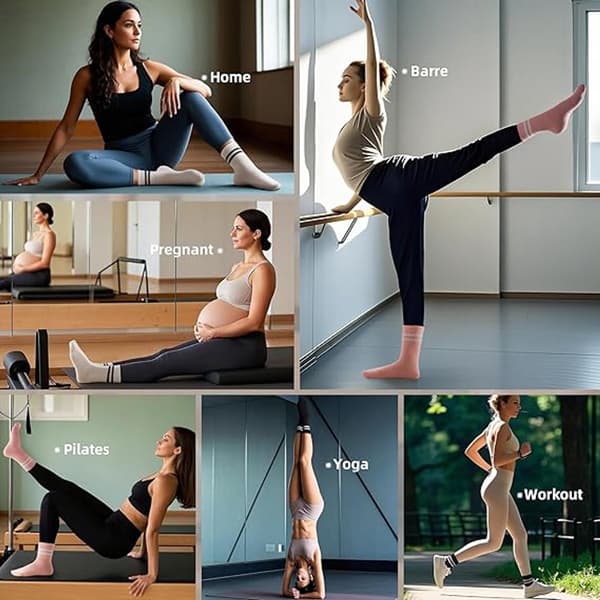 Pilatesstrømper til kvinder, 5 par skridsikre greb til yoga og ballet