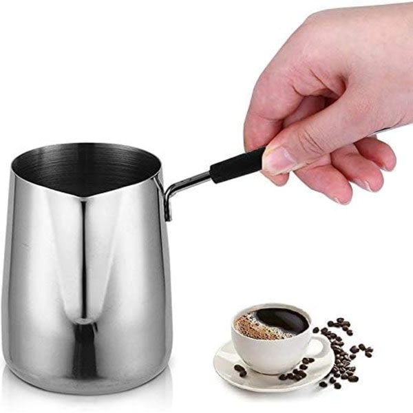 Smör- och kaffevärmare i rostfritt stål, turkisk kaffekanna, minismörsmältning och mjölkkanna med pip - (600 ml)